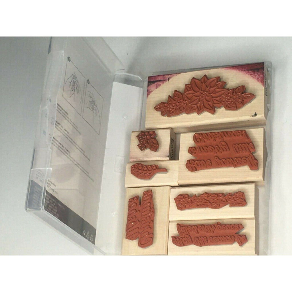 Stampin Up Peaceful Poinsettia Rubber Stamp Set Christmas Holly Berries Peace