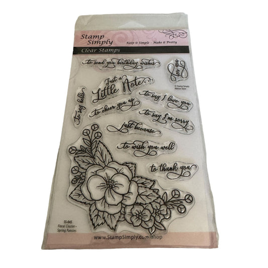 Stamp Simply Clear Stamps Set Floral Cluster Sentiments Spring Pansies Hello