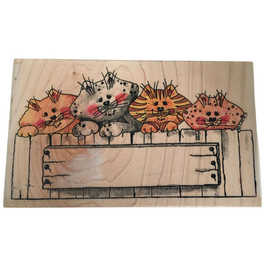 Stampassions Rubber Stamp Banner Kats Cats Wood Fence Animals Pet Card Making