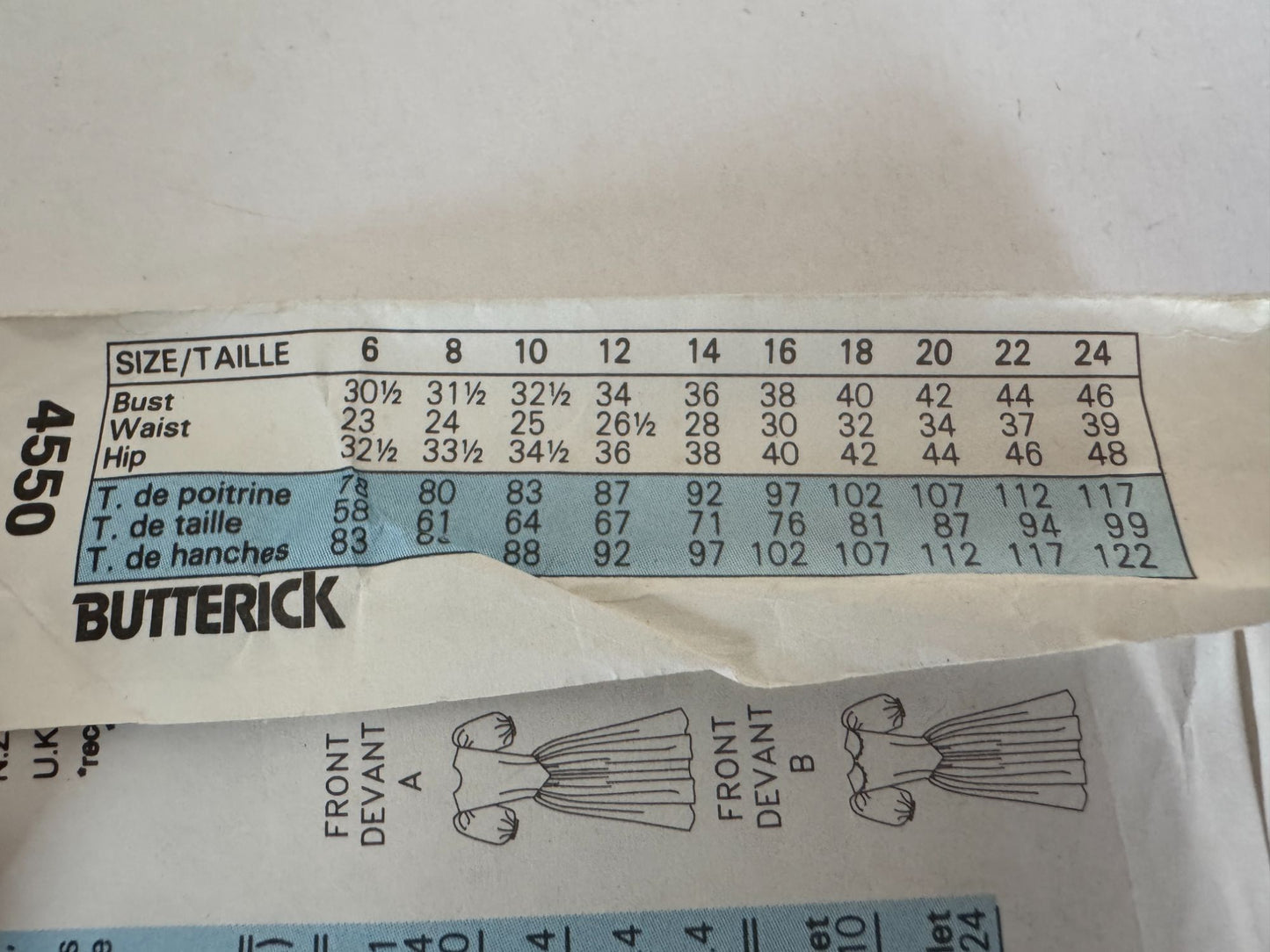 Butterick Sewing Pattern 4550 Dress Easy Back Zipper Dropped Waist Bodice 6 8 10