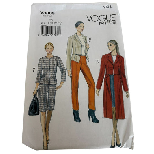 Vogue Sewing Pattern V8865 Jacket Skirt Pants Work Professional Easy 14-22 UC