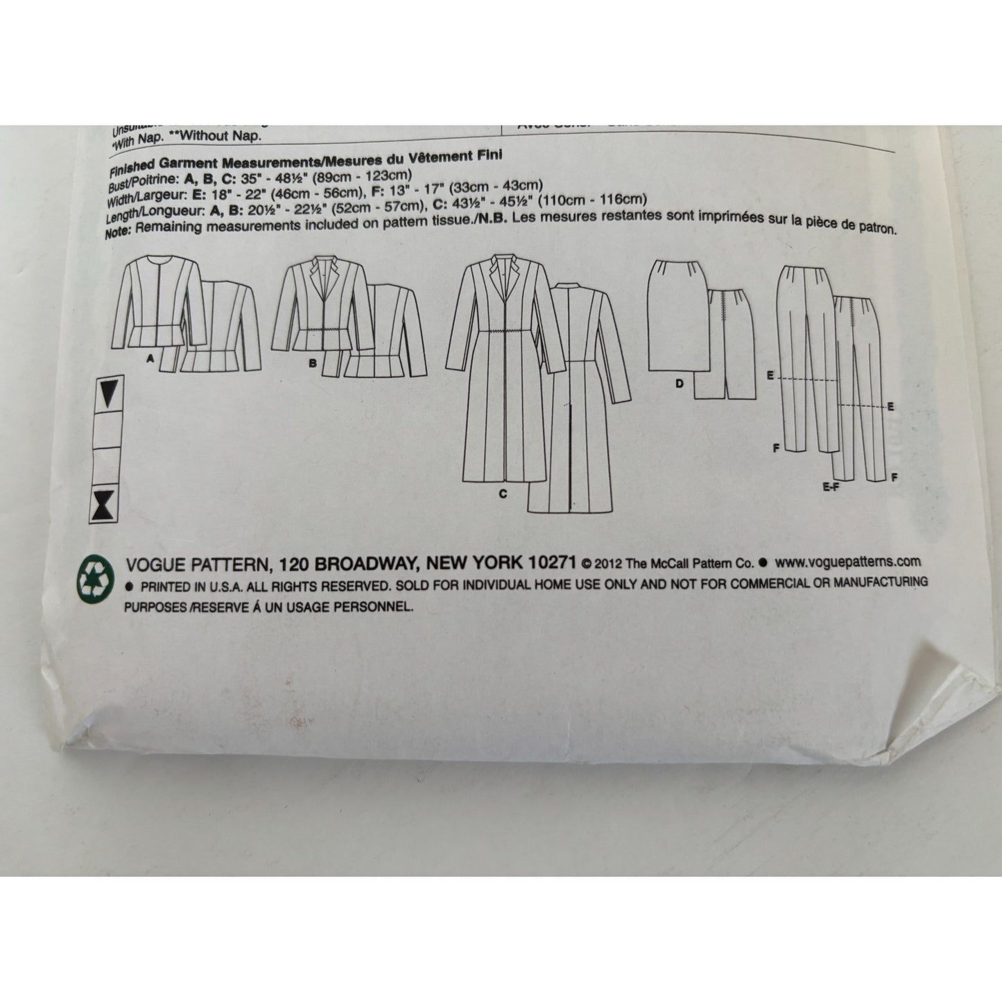 Vogue Sewing Pattern V8865 Jacket Skirt Pants Work Professional Easy 14-22 UC