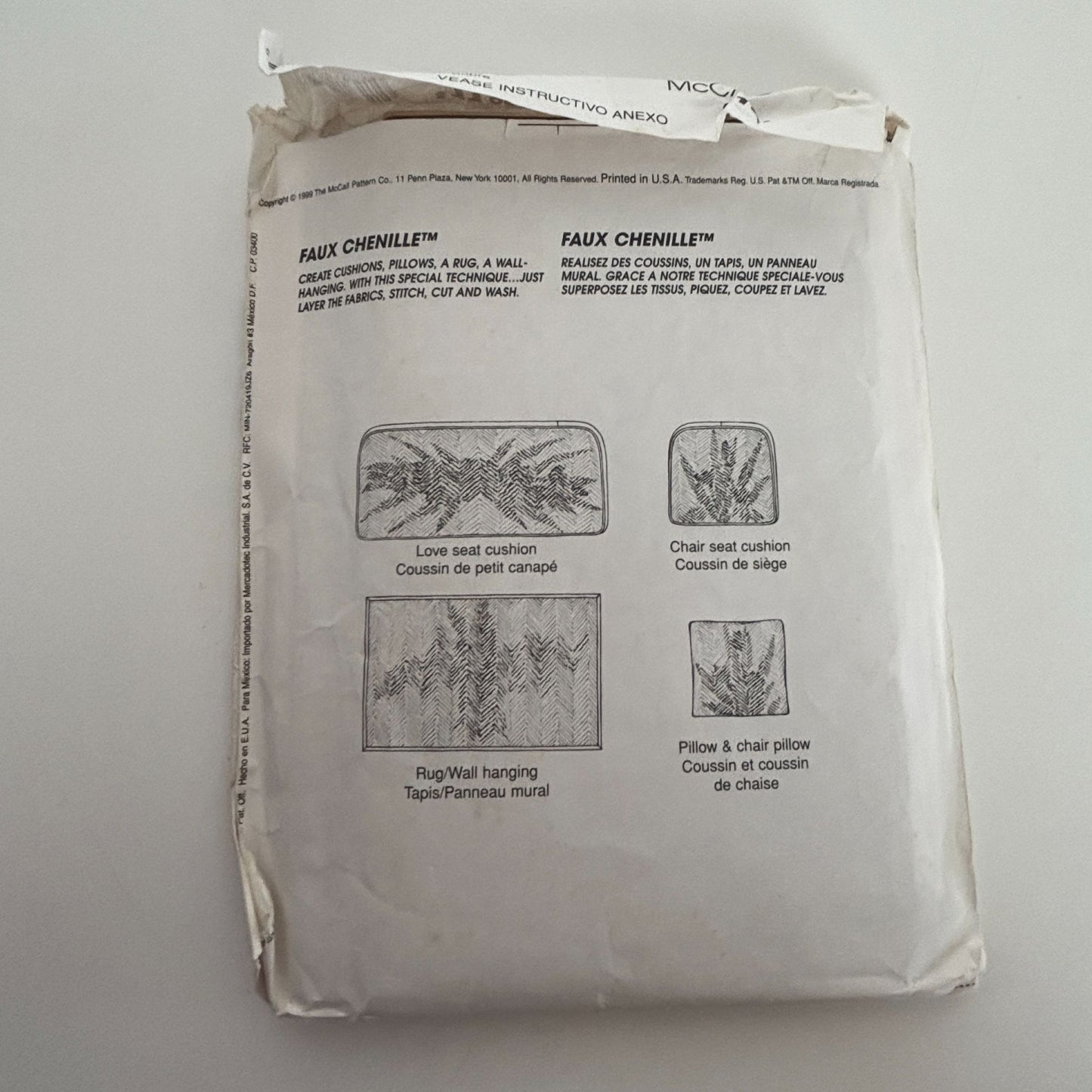 McCalls Home Decorating Sewing Pattern 2162 Faux Chenille Chair Cushion Home UC
