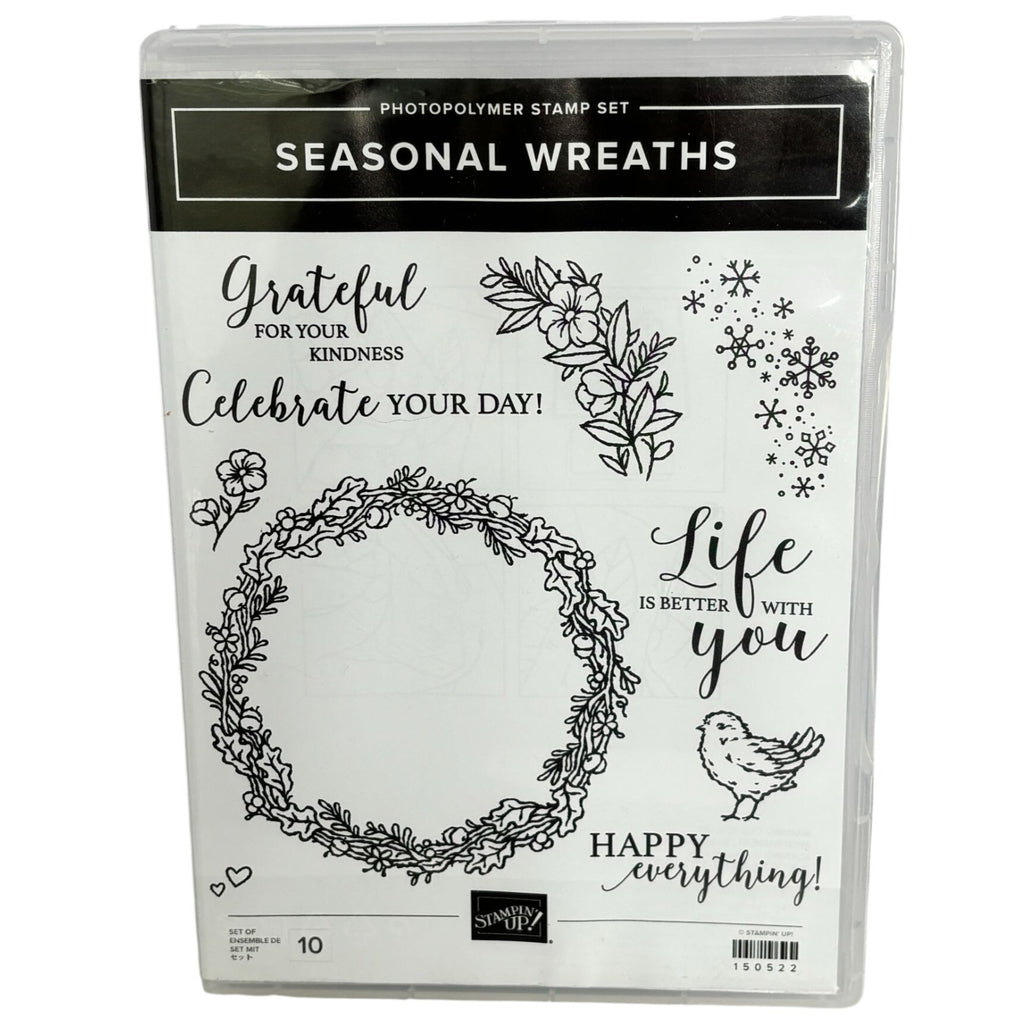 Stampin Up Photopolymer Stamp Set Seasonal Wreath Fall Bird Snowflake Card Celebrate