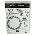 Stampin Up Photopolymer Stamp Set Seasonal Wreath Fall Bird Snowflake Card Celebrate