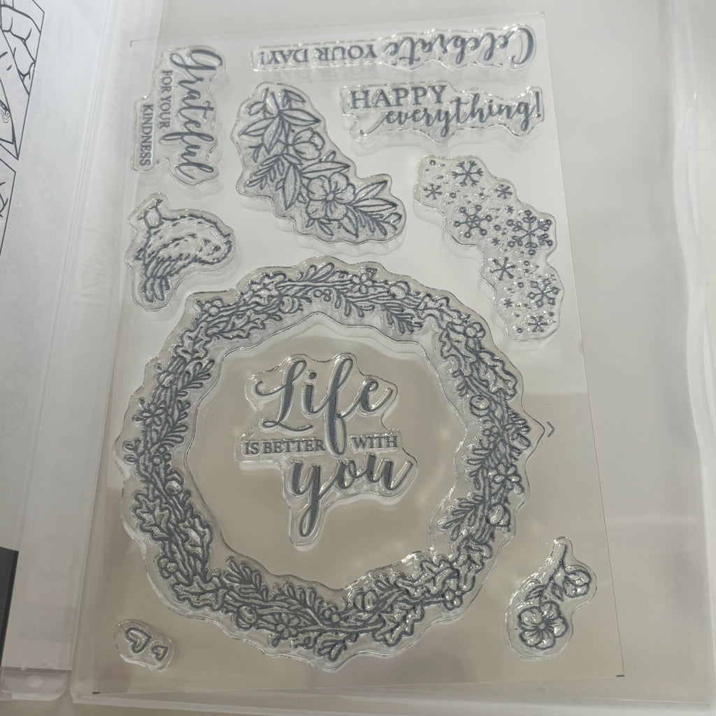 Stampin Up Photopolymer Stamp Set Seasonal Wreath Fall Bird Snowflake Card Celebrate