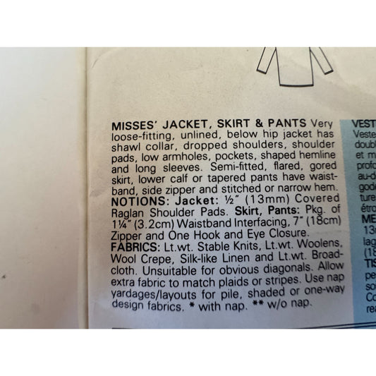 Vintage 80s Jacket Sewing Pattern Butterick 4049 Skirt Pants Suit Pattern Officecore Blazer Set Size 14 16 18