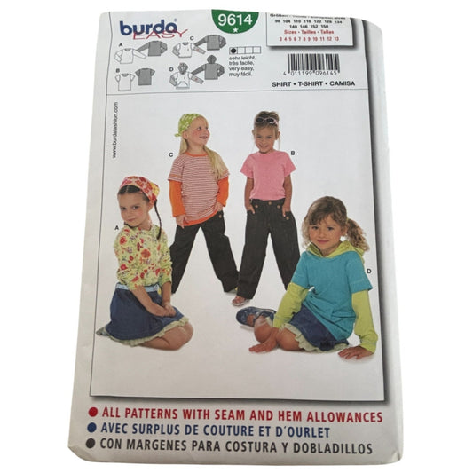 Burda Sewing Pattern 9614 Kid T-Shirt Hooded Shirt Sweatshirt Boys Girls 3-13 UC
