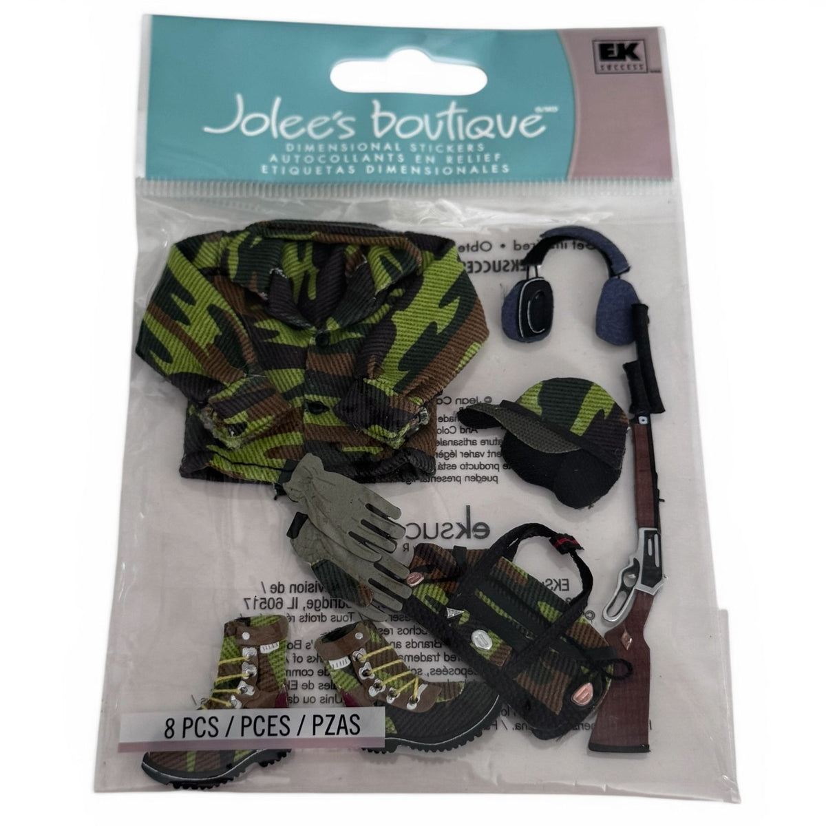 Jolees Boutique Dimensional Stickers Hunting Gear Camouflage Jacket Boots Fathers Day Cardmaking Embellishments Craft