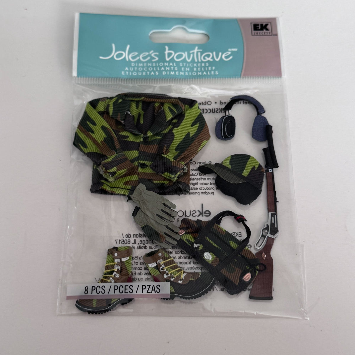 Jolees Boutique Dimensional Stickers Hunting Gear Camouflage Jacket Boots Fathers Day Cardmaking Embellishments Craft