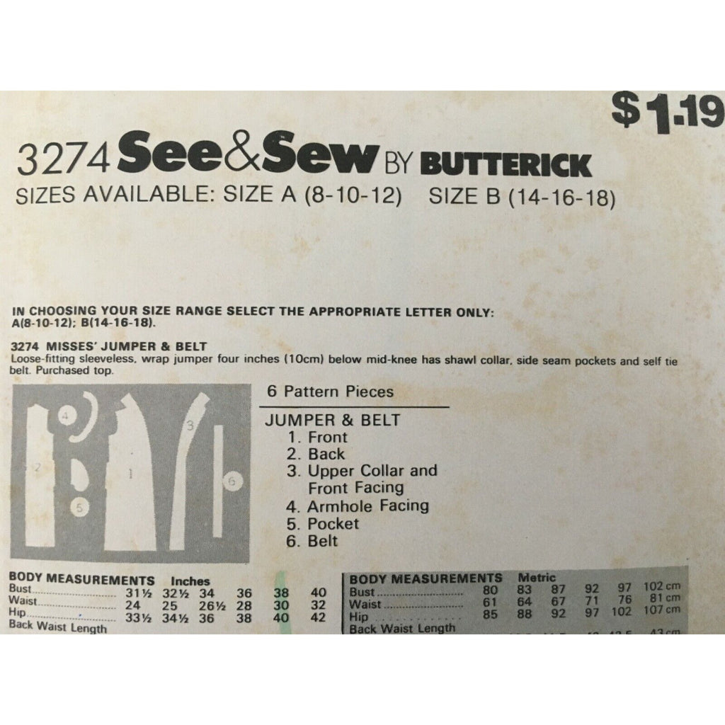 Butterick See & Sew 3217 Vintage Wrap Dress Sewing Pattern Size 14 16 18 Retro