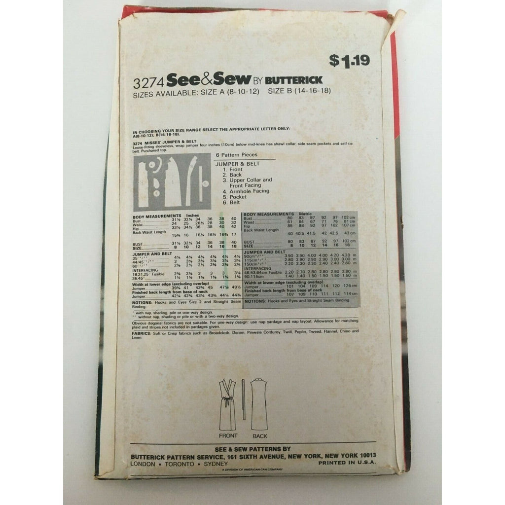 Butterick See & Sew 3217 Vintage Wrap Dress Sewing Pattern Size 14 16 18 Retro