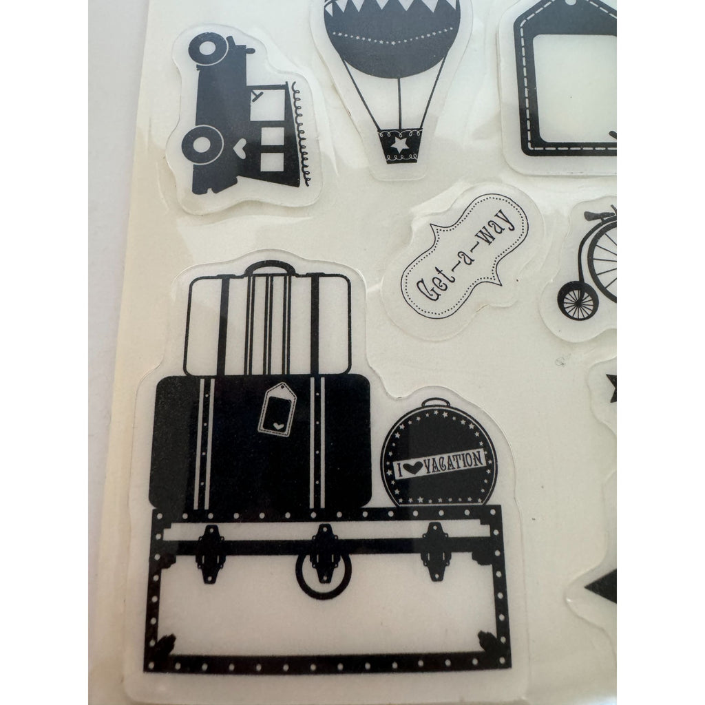 Heidi Grace Travel Cling Stamp Set Airplane Ship Hot Air Balloon Luggage Compass