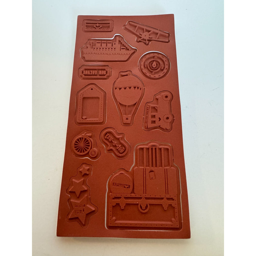 Heidi Grace Travel Cling Stamp Set Airplane Ship Hot Air Balloon Luggage Compass