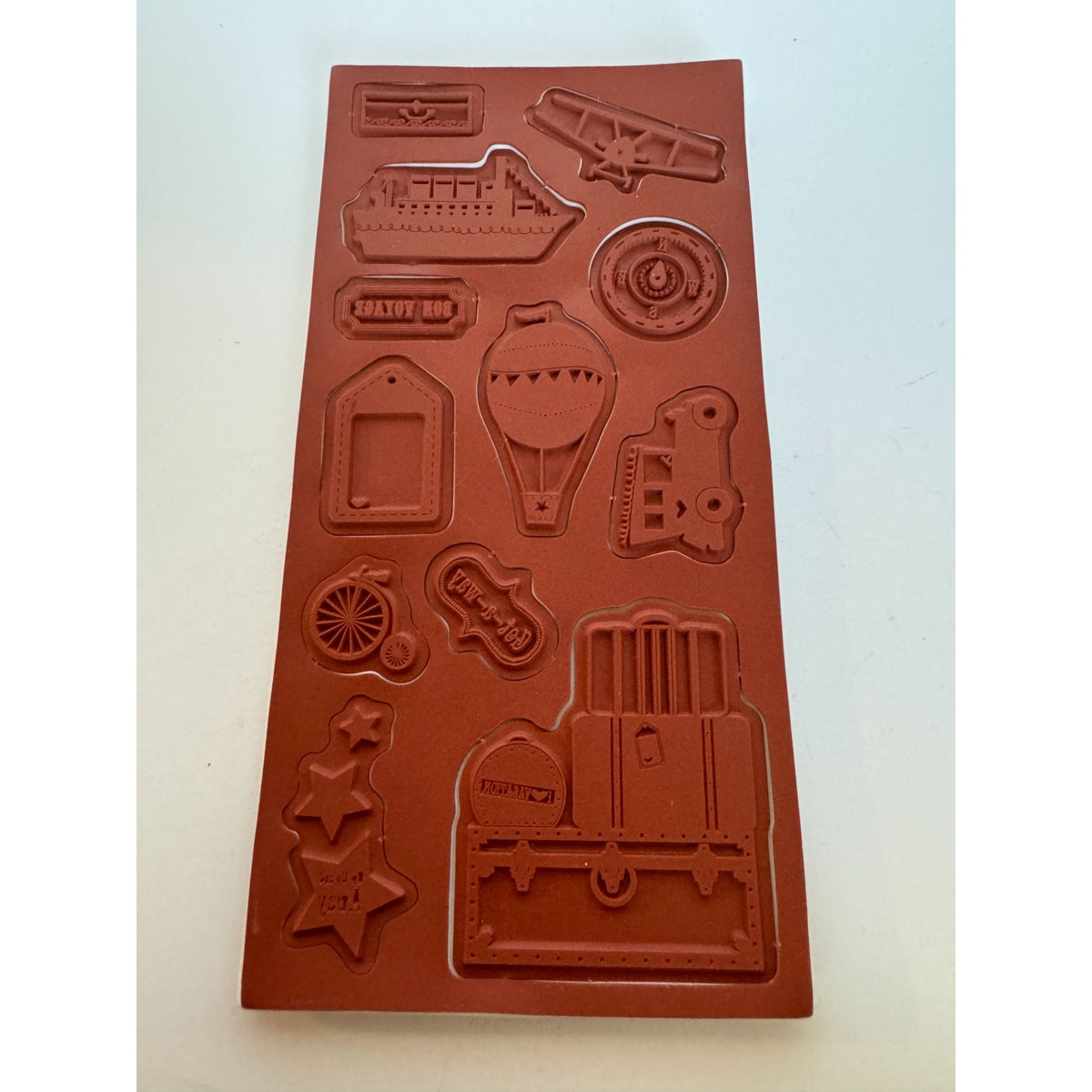 Heidi Grace Travel Cling Stamp Set Airplane Ship Hot Air Balloon Luggage Compass