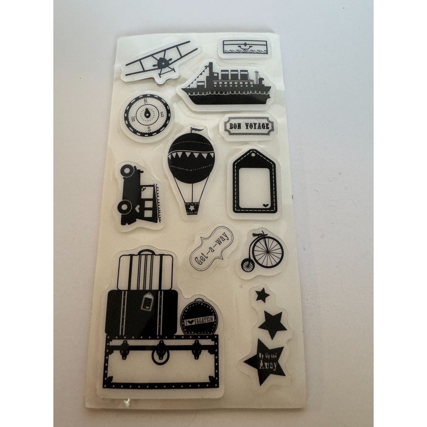 Heidi Grace Travel Cling Stamp Set Airplane Ship Hot Air Balloon Luggage Compass