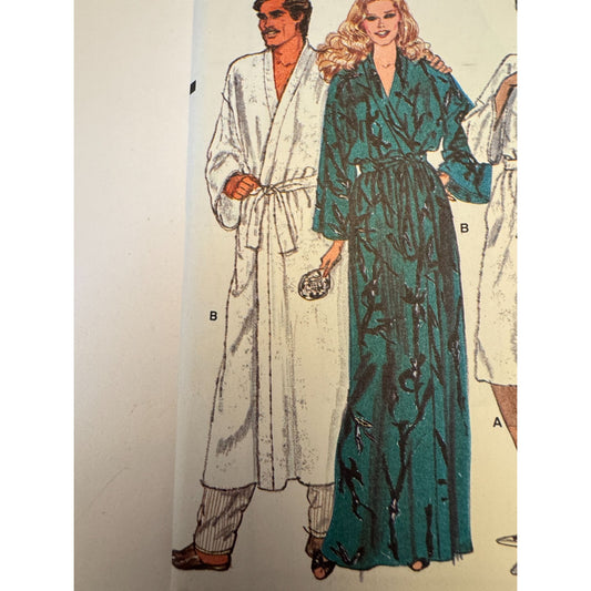 Vogue Sewing Pattern 8155 Robe Bathrobe Vintage 80s XL 20 22 Mens Misses Unisex Loungewear