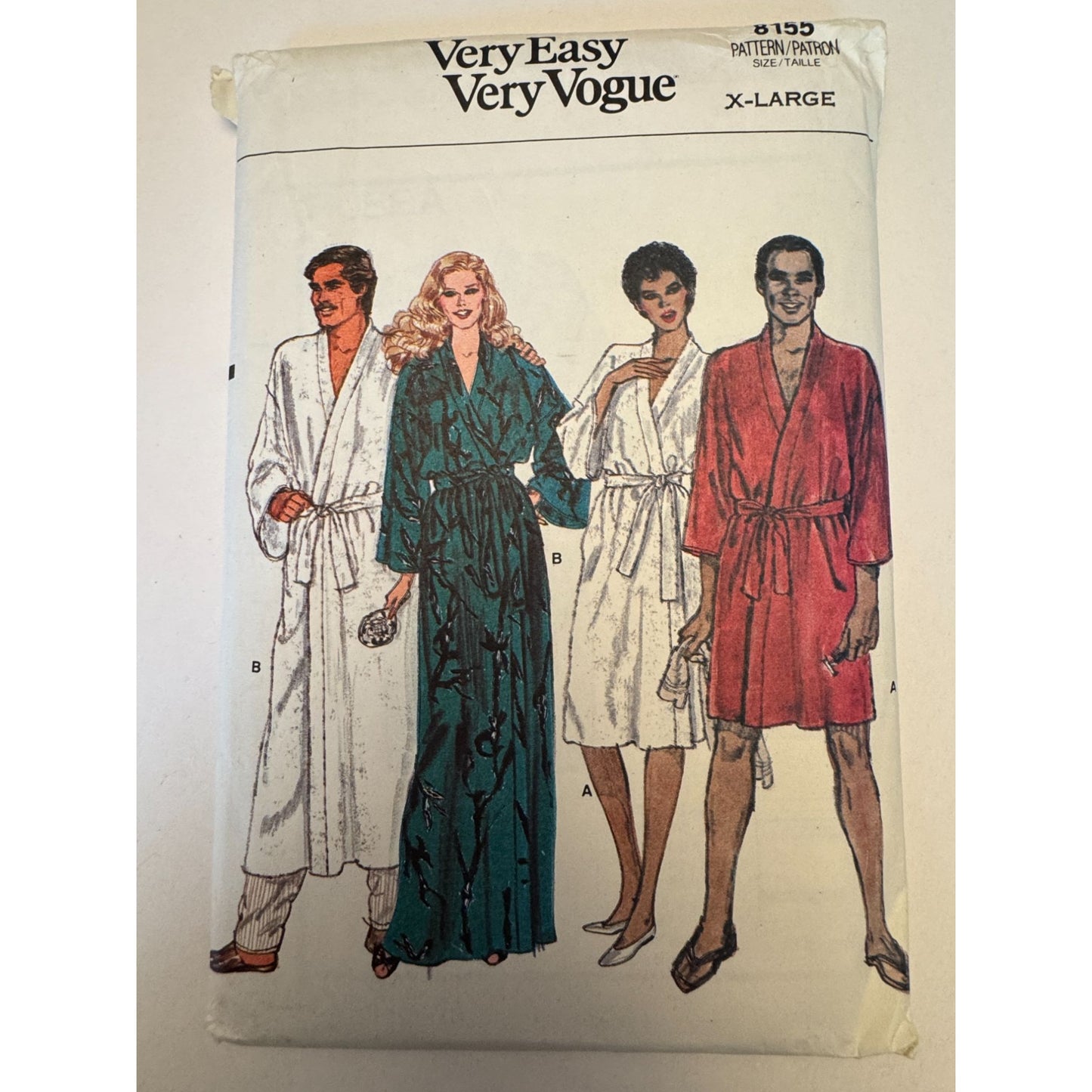 Vogue Sewing Pattern 8155 Robe Bathrobe Vintage 80s XL 20 22 Mens Misses Unisex Loungewear