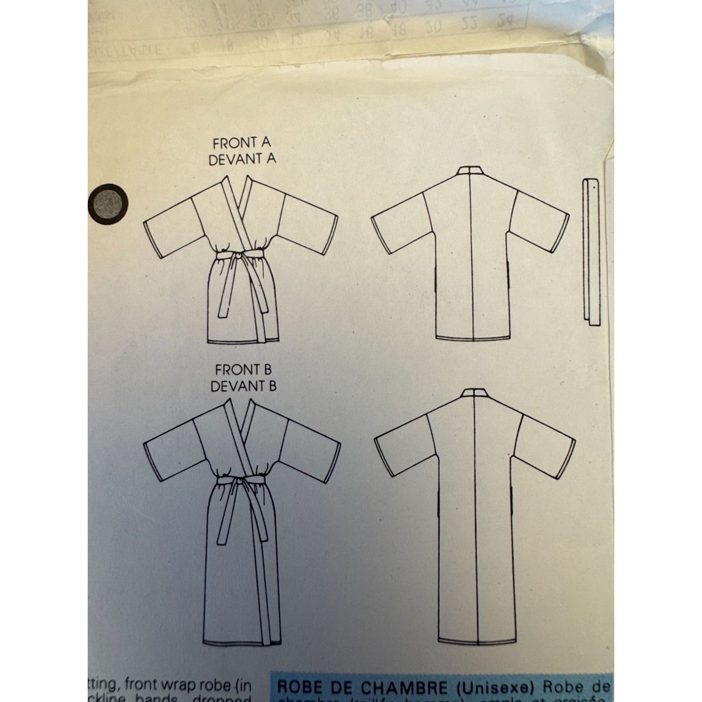Vogue Sewing Pattern 8155 Robe Bathrobe Vintage 80s XL 20 22 Mens Misses Unisex Loungewear
