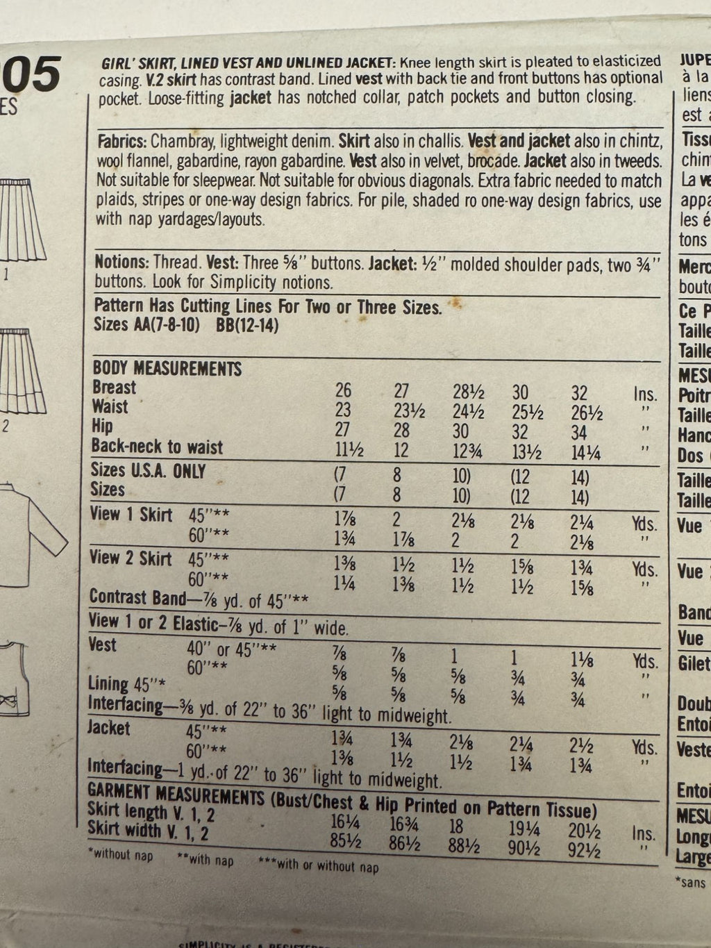 Simplicity Sewing Pattern 8005 Skirt Vet Jacket 90s Y2K Style Girls 12-14 Retro