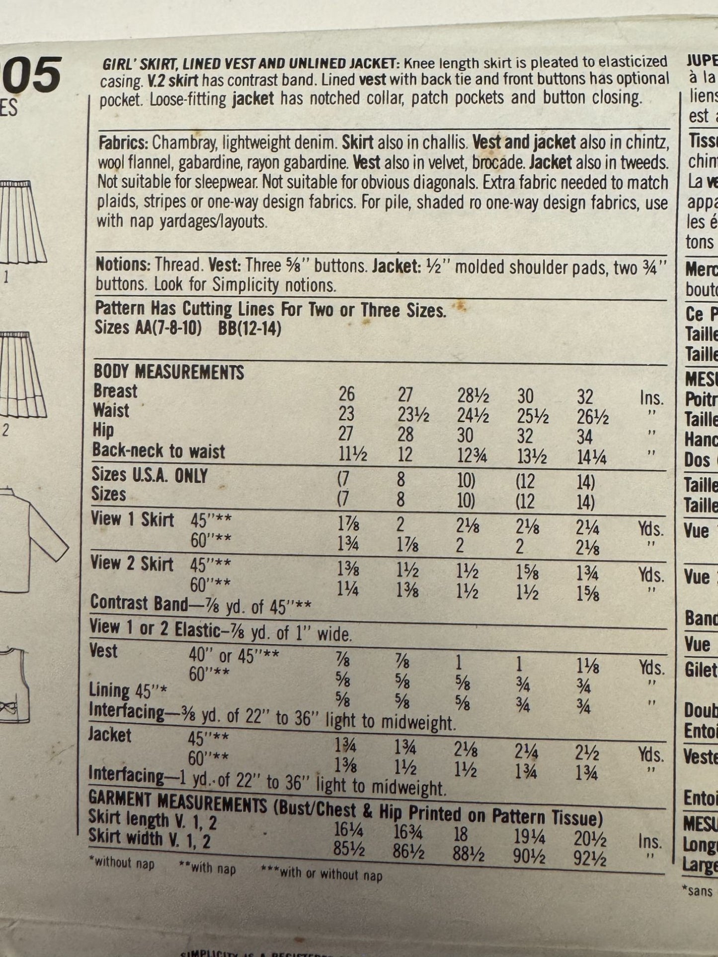 Simplicity Sewing Pattern 8005 Skirt Vet Jacket 90s Y2K Style Girls 12-14 Retro