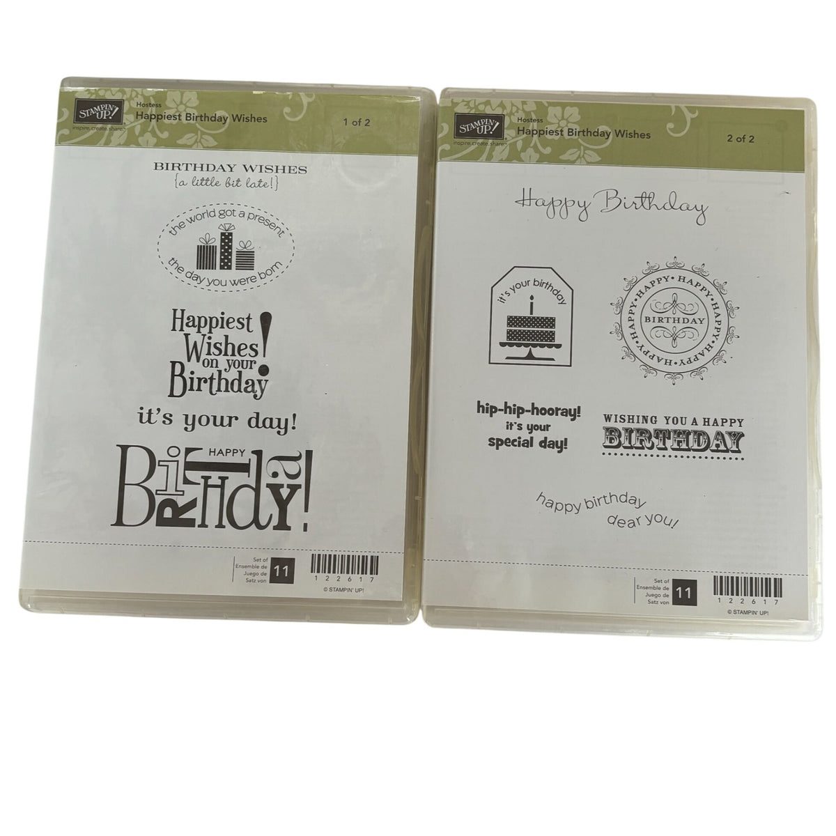 Stampin Up Rubber Cling Stamps Set Happiest Birthday Wishes Gift Tag Cardmaking Cake Sentiment