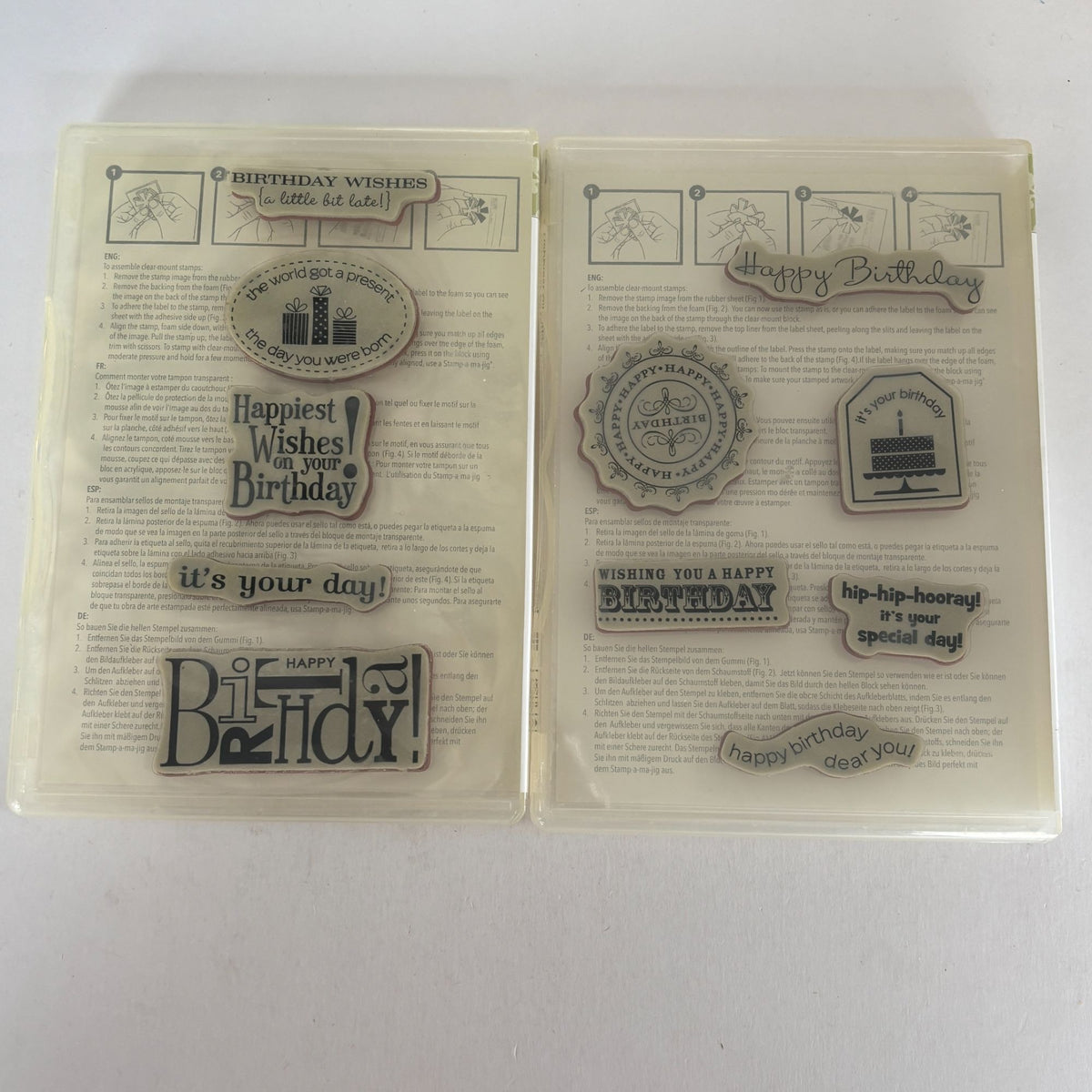 Stampin Up Rubber Cling Stamps Set Happiest Birthday Wishes Gift Tag Cardmaking Cake Sentiment