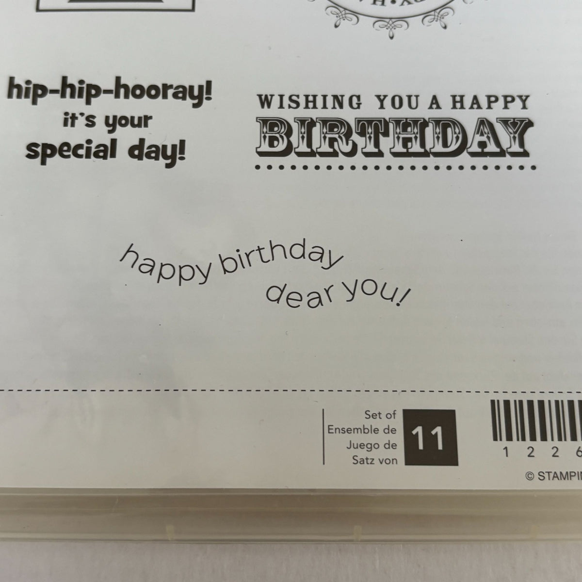 Stampin Up Rubber Cling Stamps Set Happiest Birthday Wishes Gift Tag Cardmaking Cake Sentiment