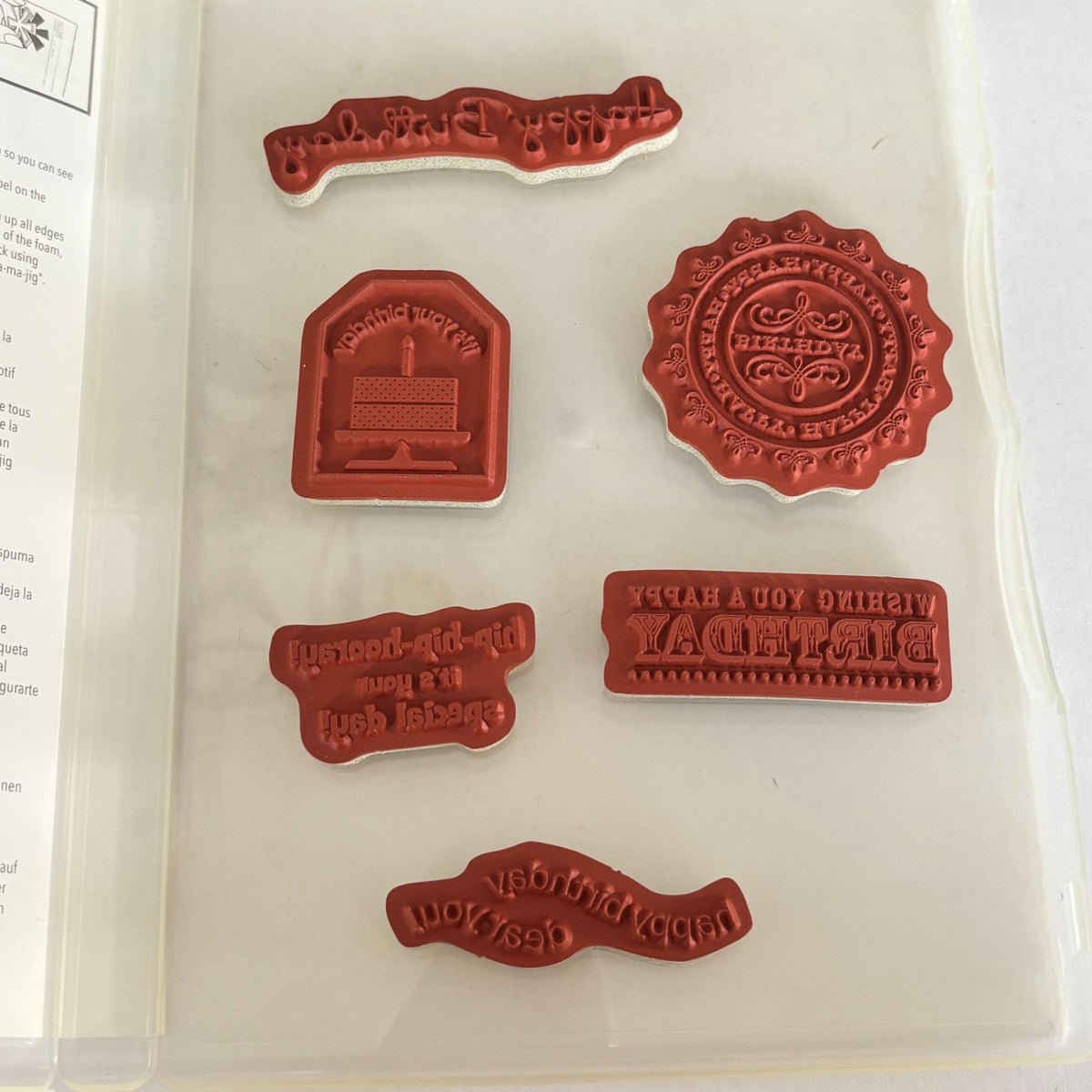 Stampin Up Rubber Cling Stamps Set Happiest Birthday Wishes Gift Tag Cardmaking Cake Sentiment
