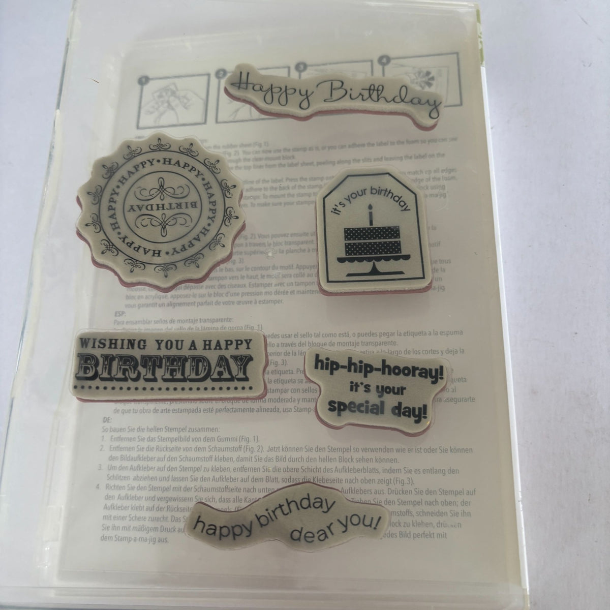 Stampin Up Rubber Cling Stamps Set Happiest Birthday Wishes Gift Tag Cardmaking Cake Sentiment