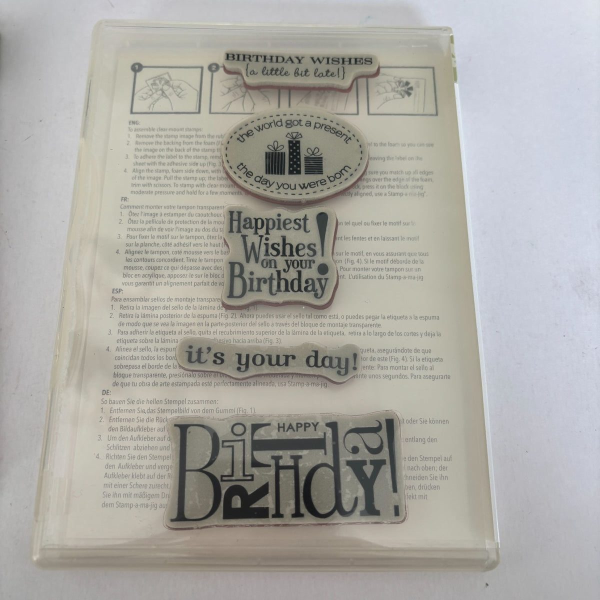 Stampin Up Rubber Cling Stamps Set Happiest Birthday Wishes Gift Tag Cardmaking Cake Sentiment