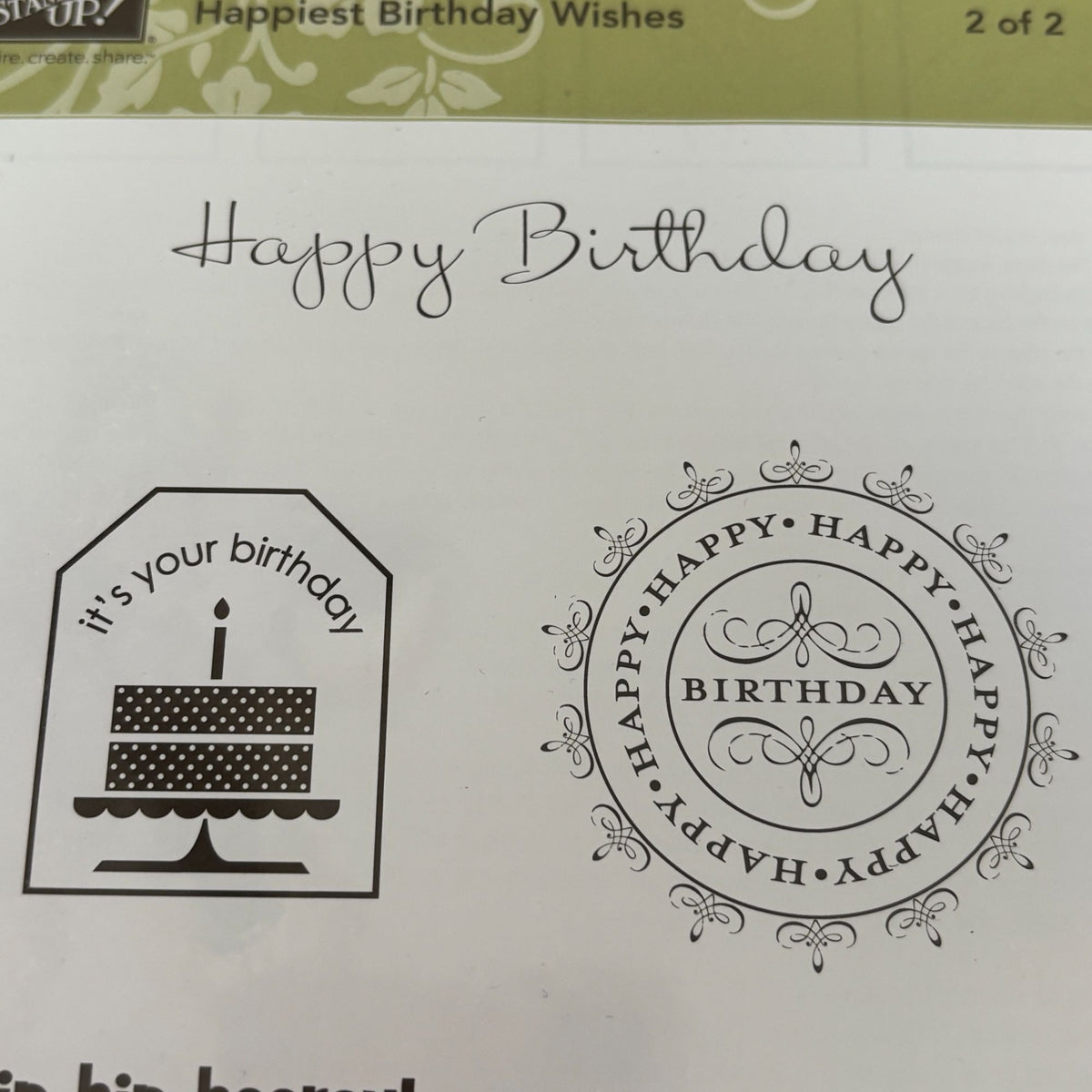 Stampin Up Rubber Cling Stamps Set Happiest Birthday Wishes Gift Tag Cardmaking Cake Sentiment
