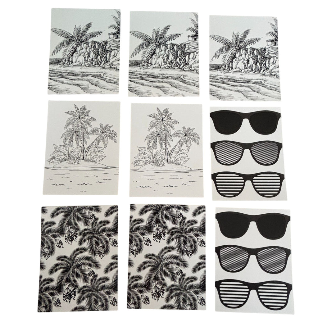 Beach Bum Card Panels Set Tropical Palm Beach Cardmaking A2 Size Foil Ready Summer