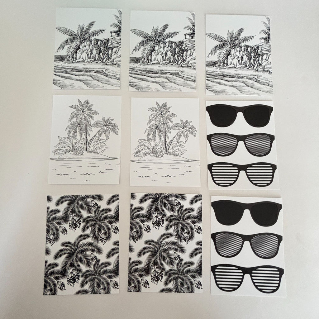 Beach Bum Card Panels Set Tropical Palm Beach Cardmaking A2 Size Foil Ready Summer