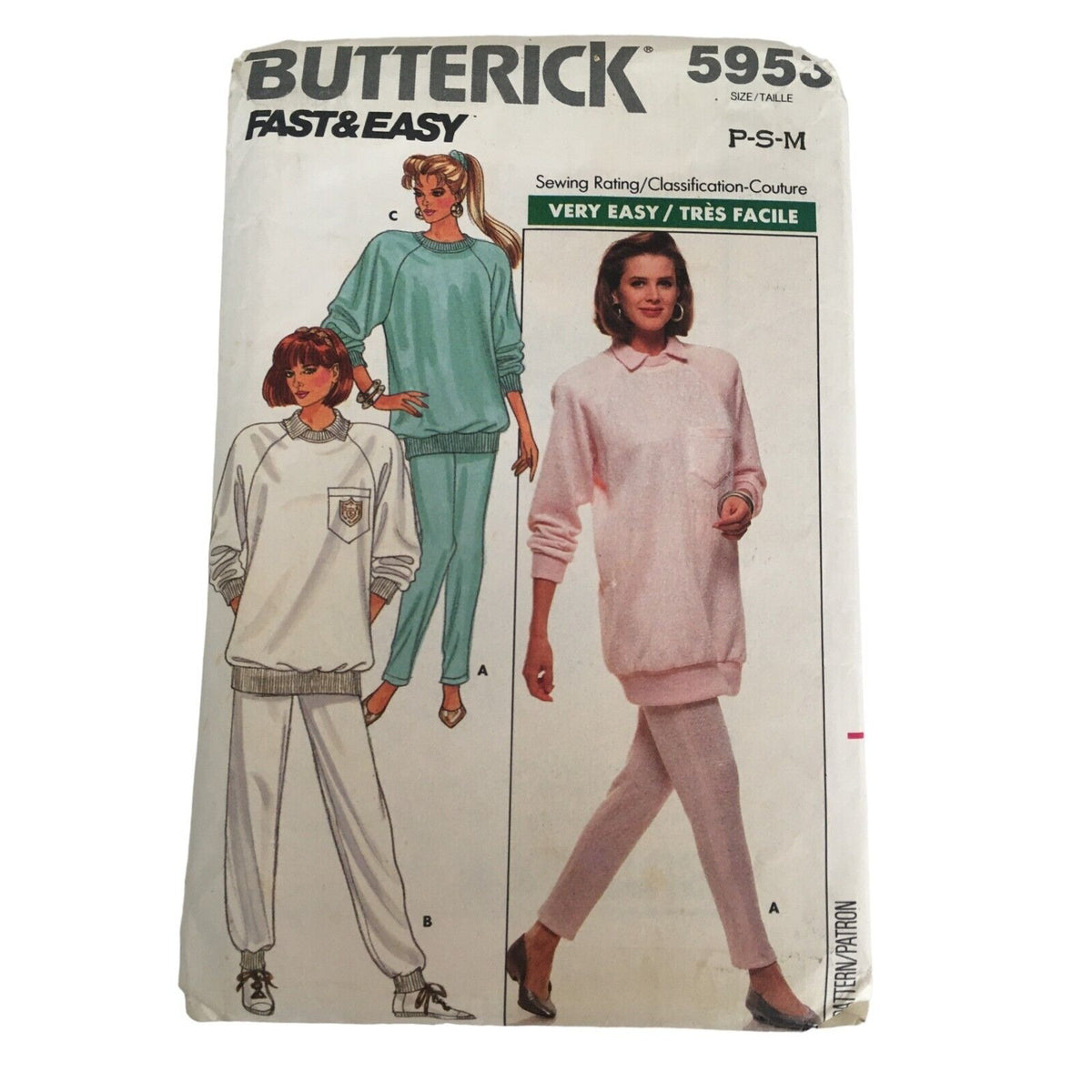 Butterick Sewing Pattern 5953 Misses Pullover Top Tapered Pants Comfort P S M UC