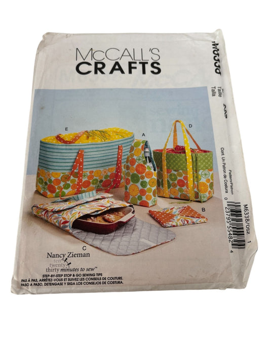 McCalls Crafts Sewing Pattern M6338 Casserole Carrier Tote Bags Picnic Zieman UC