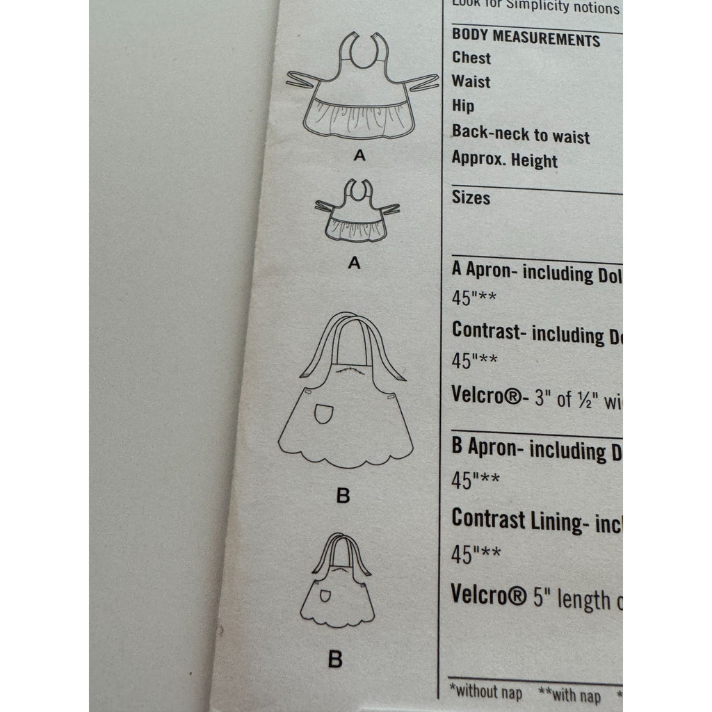 Simplicity Sewing Pattern 2465 Matching Aprons For Girls and 18 inch Dolls S M L