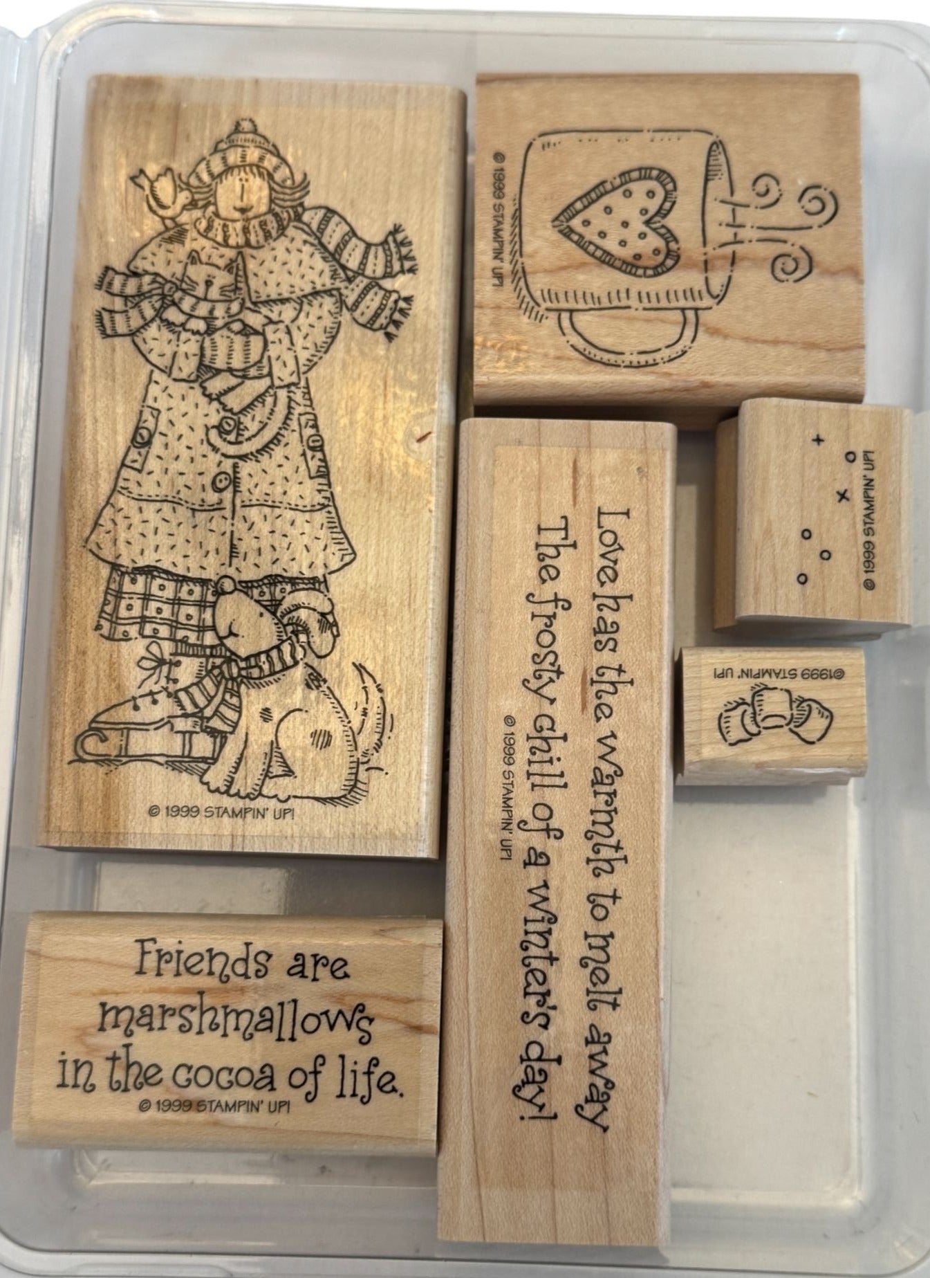 Stampin Up Rubber Stamp Set Winter Wilma Dog Cat Coffee Cocoa Snow Marshmallow