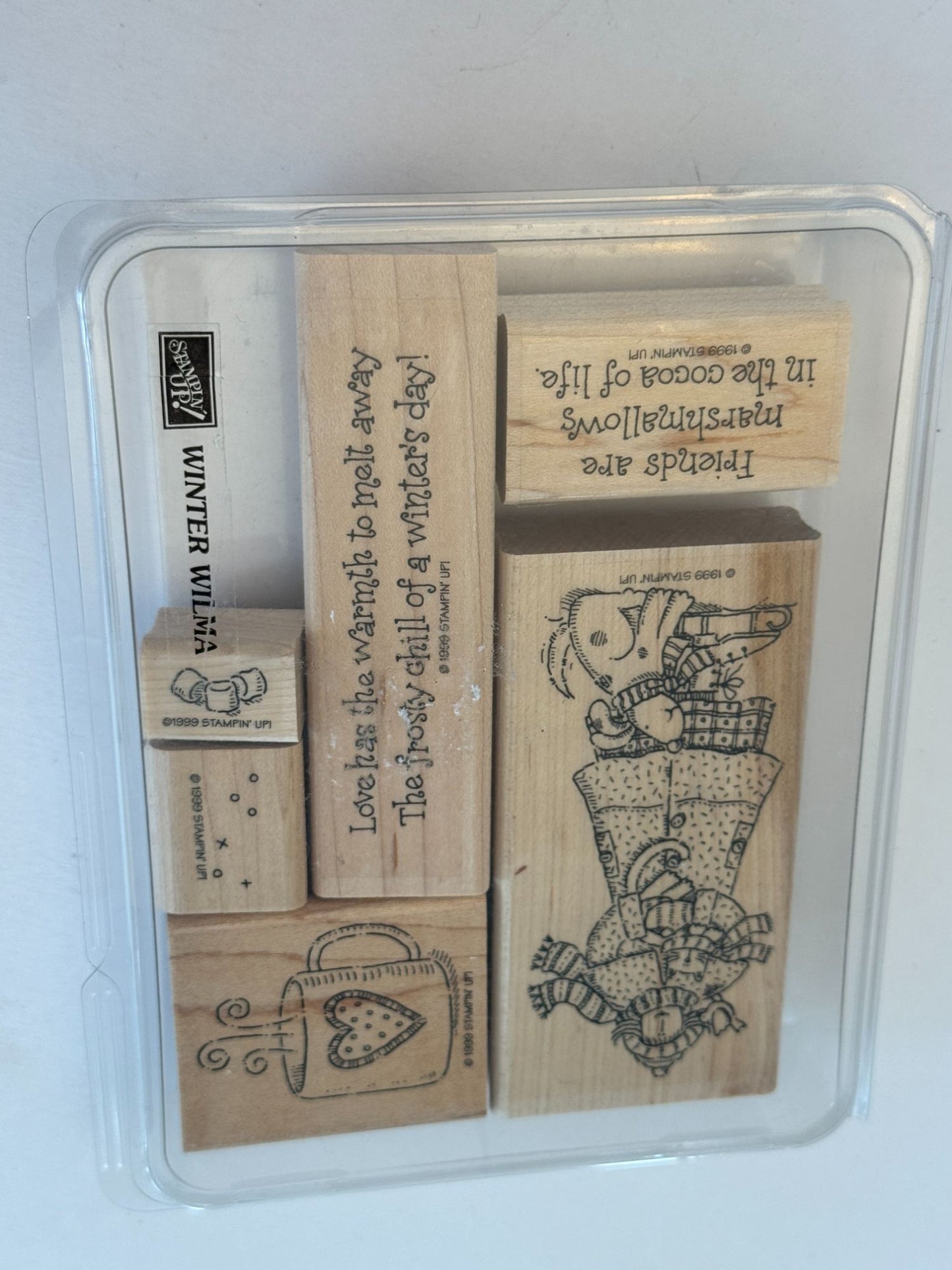 Stampin Up Rubber Stamp Set Winter Wilma Dog Cat Coffee Cocoa Snow Marshmallow