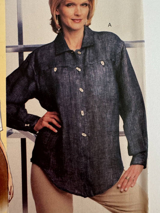 Vogue Sewing Pattern 7636 Shirt Todays Fit Betzina Long or Short Sleeve Work UC