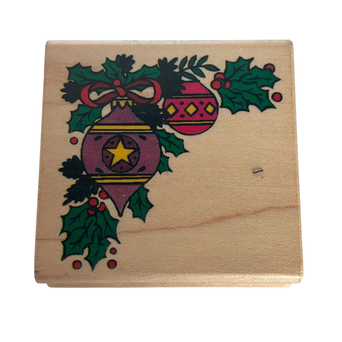 Inkadinkado Rubber Stamp Christmas Ornament Corner Holly Berries Berry Holidays