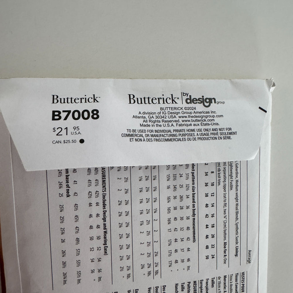 Butterick Sewing Pattern B7008 Misses Jackets Fall Outerwear Winter 6-14 Uncut