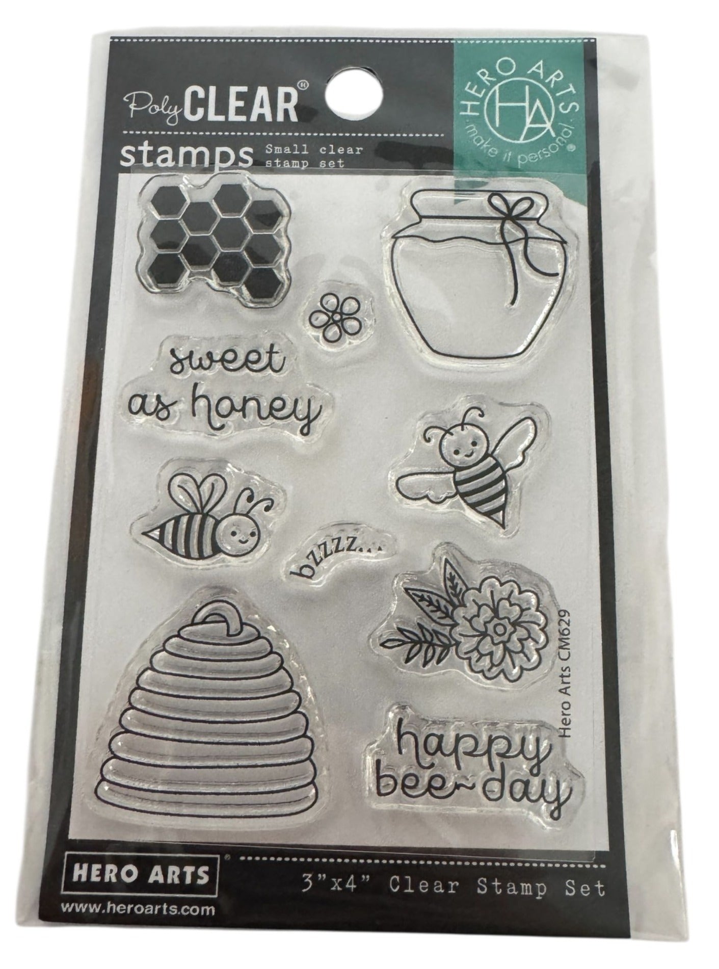 Hero Arts Clear Stamp Set Bee Honey Pot Beehive Sweet Honeycomb Small 3 x 4 Inch