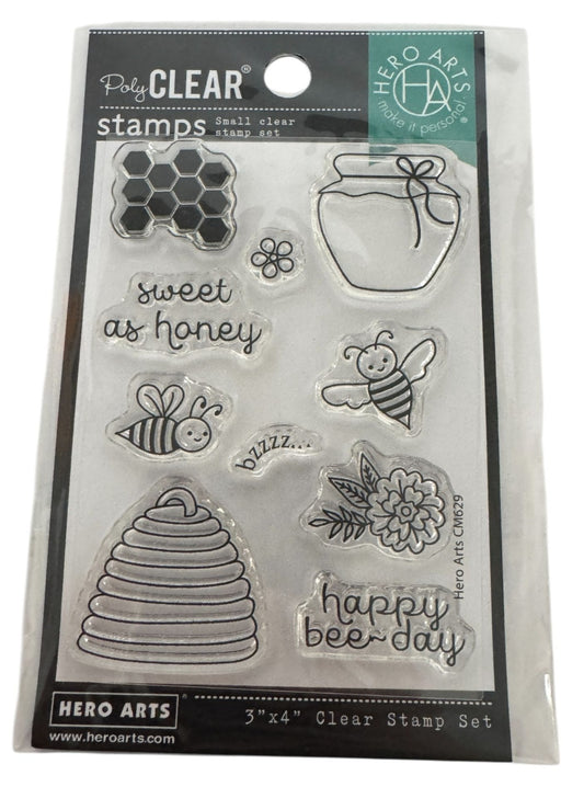 Hero Arts Clear Stamp Set Bee Honey Pot Beehive Sweet Honeycomb Small 3 x 4 Inch