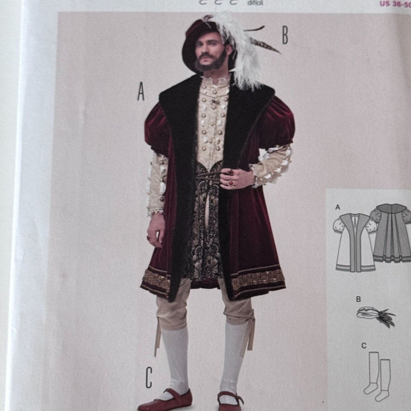 Burda Sewing Pattern 6887 English Renaissance Coat Mens Costume Tudor Elizabethan LARP 36-50 Uncut