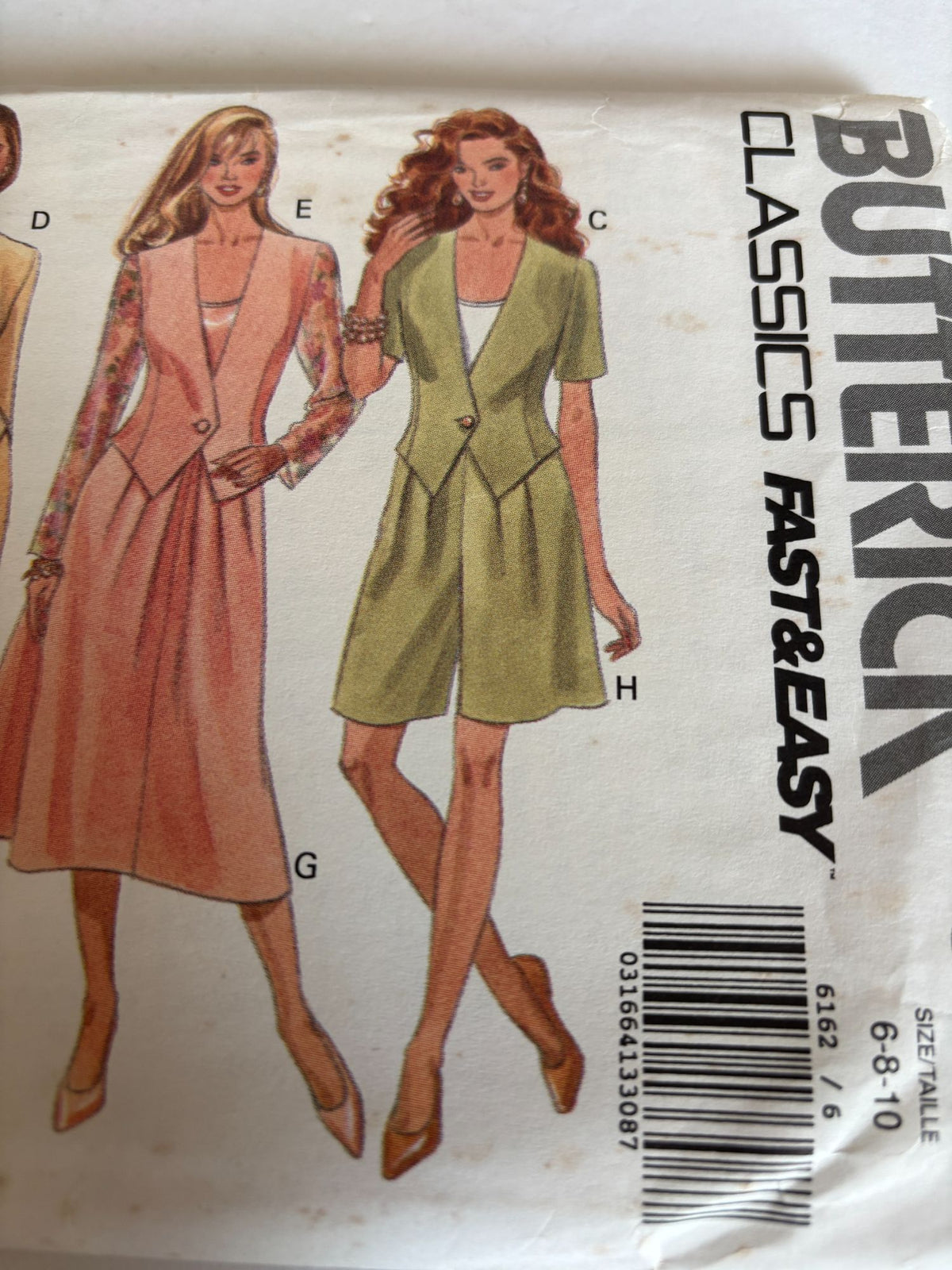 Butterick Sewing Pattern 6162 Career Skirt Suit Jacket Shorts Blazer UC 6 8 10