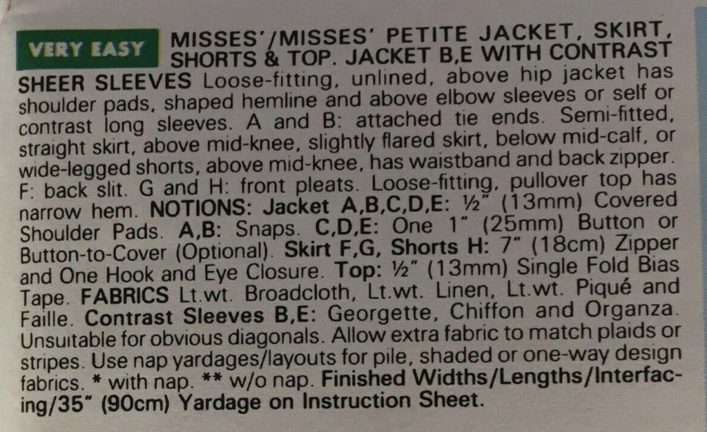 Butterick Sewing Pattern 6162 Career Skirt Suit Jacket Shorts Blazer UC 6 8 10