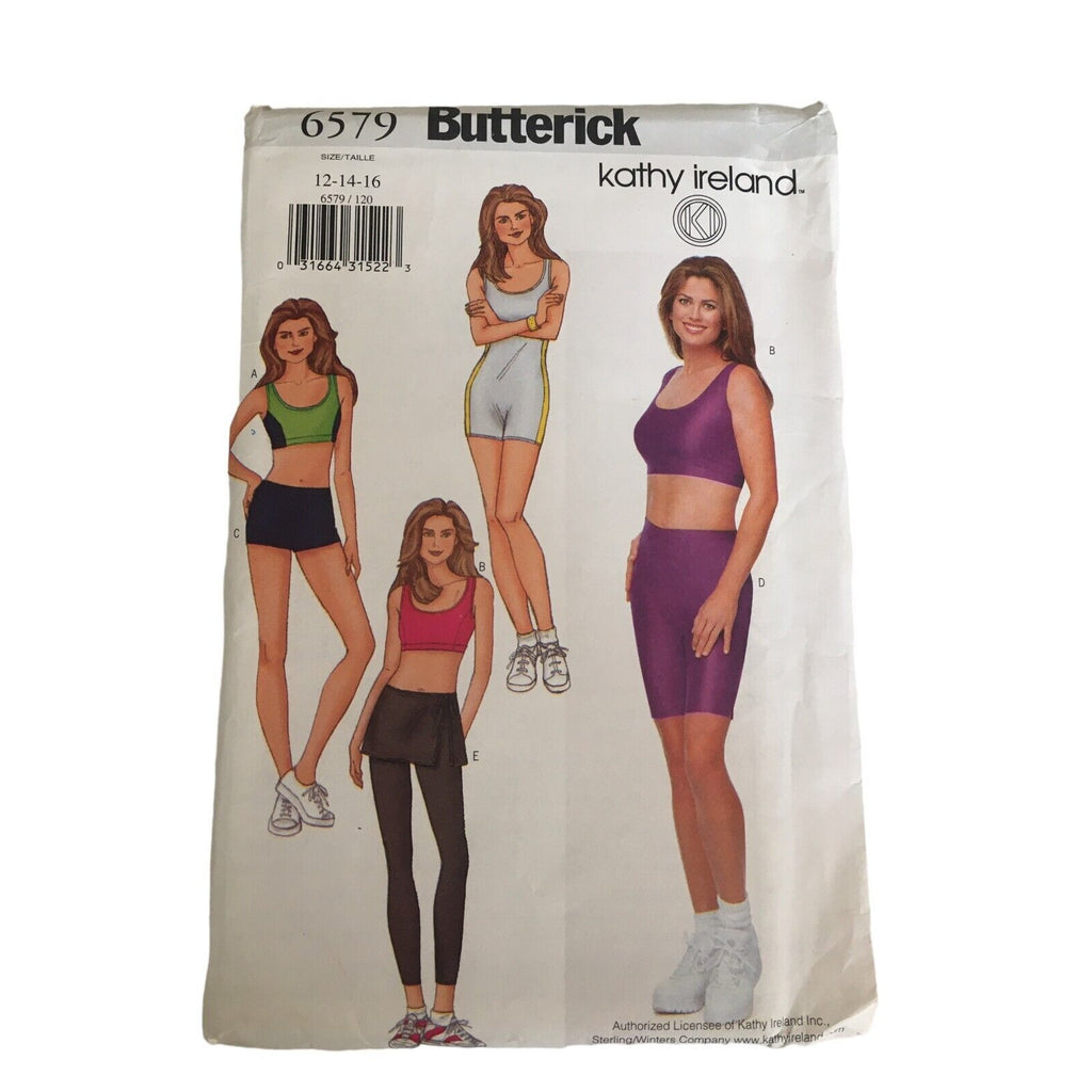 Butterick Sewing Pattern 6579 Kathy Ireland Unitard Top Skirt Shorts 12-16 Uncut