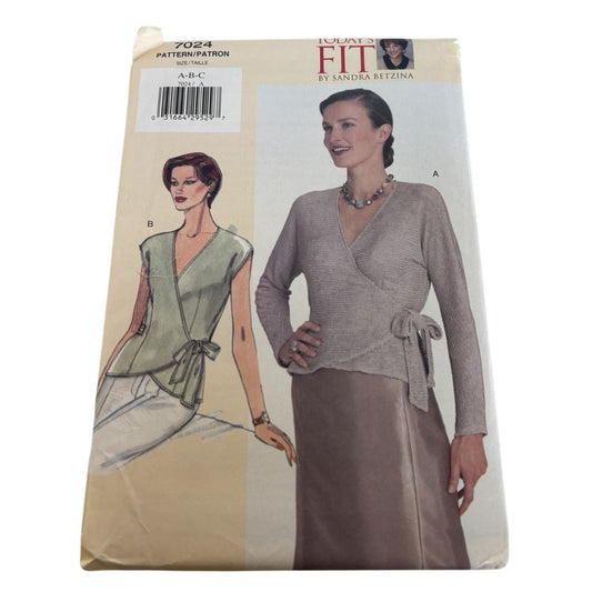 Vogue Sewing Pattern 7024 Wrap Top Shirt Cap or Long Sleeves Betzina Uncut Easy