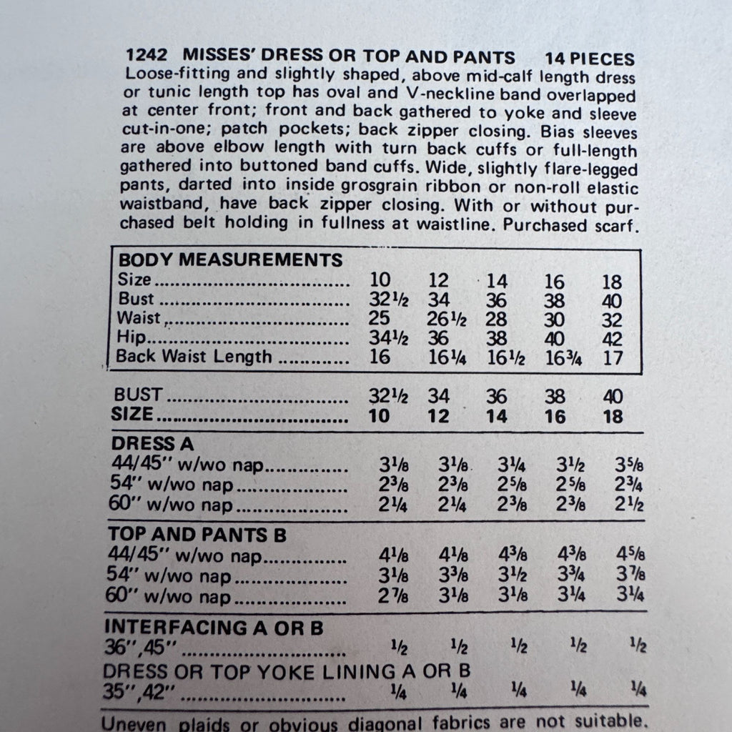 Vogue Sewing Pattern 1242 American Designer Jerry Silverman Dress Pants 10 Uncut 1970s Outfit